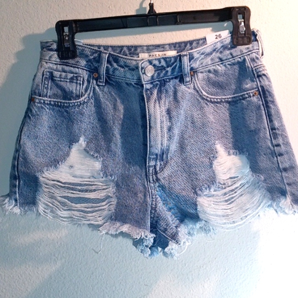 PACSUN Women's distressed high rise festival jean shorts Womens SIZE 26 Blue NWT